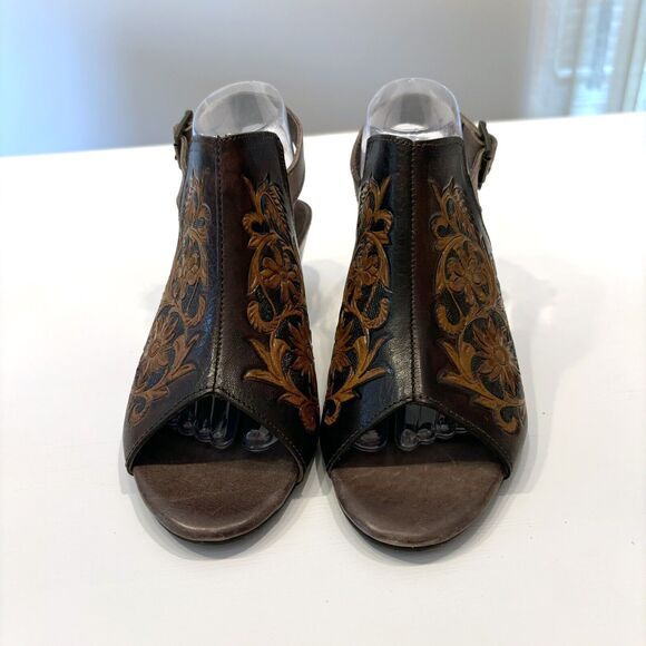 Roper Women's‎ Western Mika Brown Stamped Floral Brown Leather Sandals US Size 9 - Picture 4 of 12